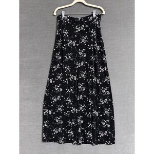 Vintage Frazier Lawrence Skirt L Black White Ditsy Floral A Line Maxi Knit 90s